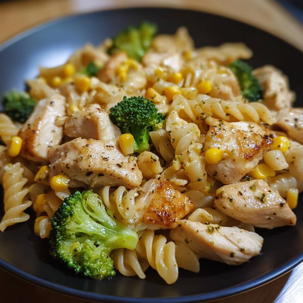 Savoury Chicken, Broccoli, and Sweetcorn Pasta