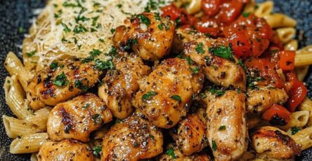 Garlic Butter Chicken Bites with Savory Creamy Parmesan Pasta