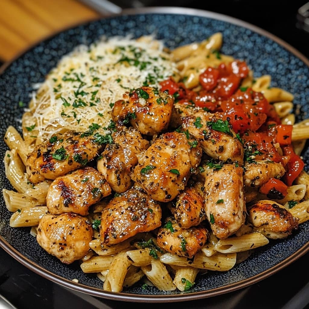 Garlic Butter Chicken Bites with Savory Creamy Parmesan Pasta