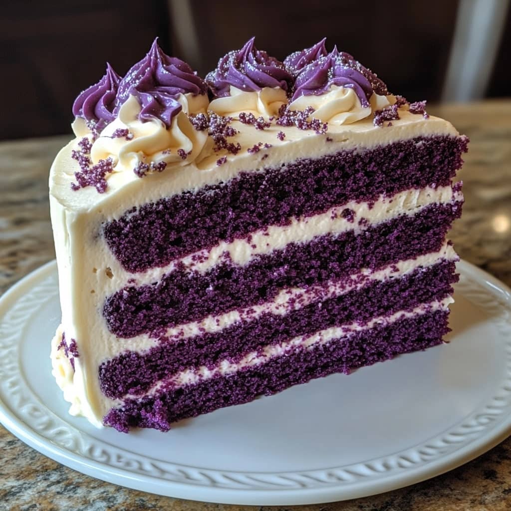 Royal Purple Velvet Cake with Creamy Vanilla Frosting