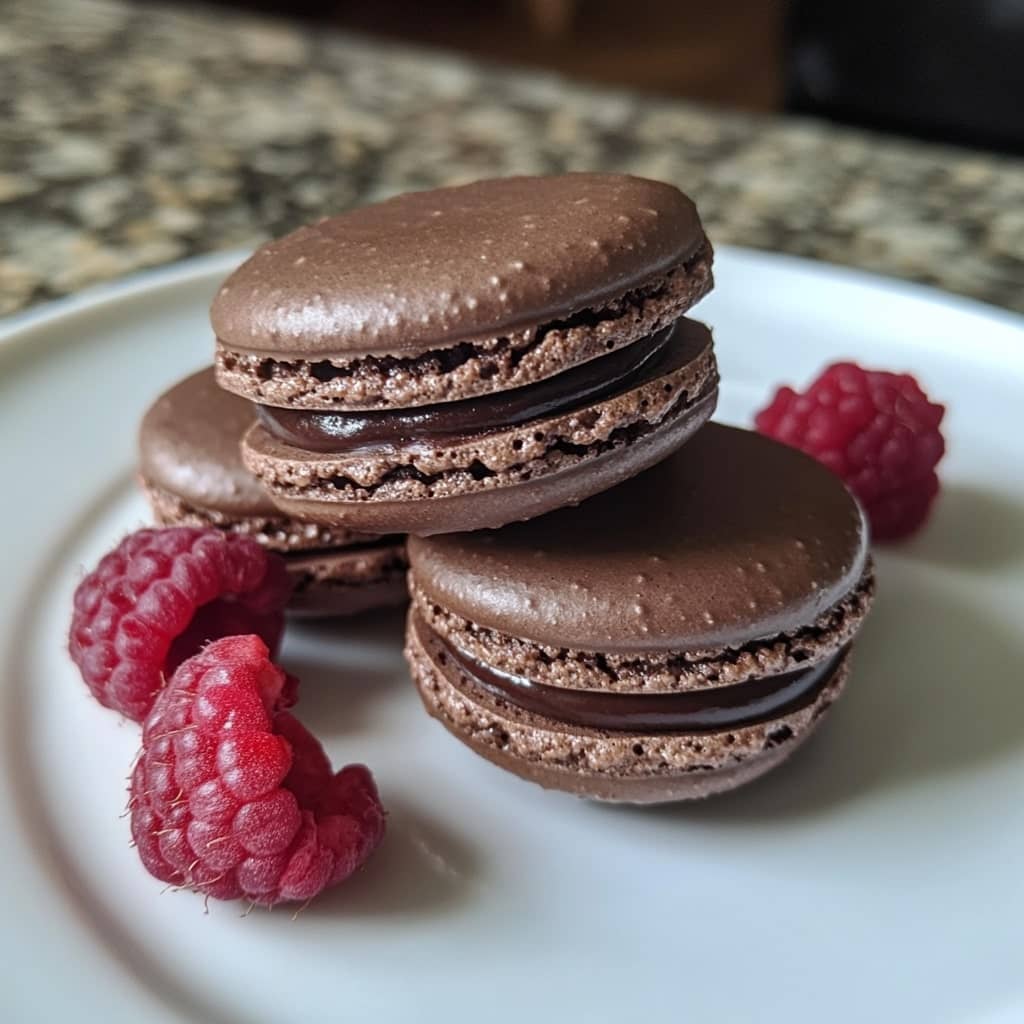 Dark Chocolate Raspberry Macarons