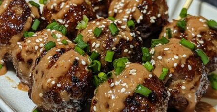 Korean BBQ Meatballs with Spicy Mayo Dip