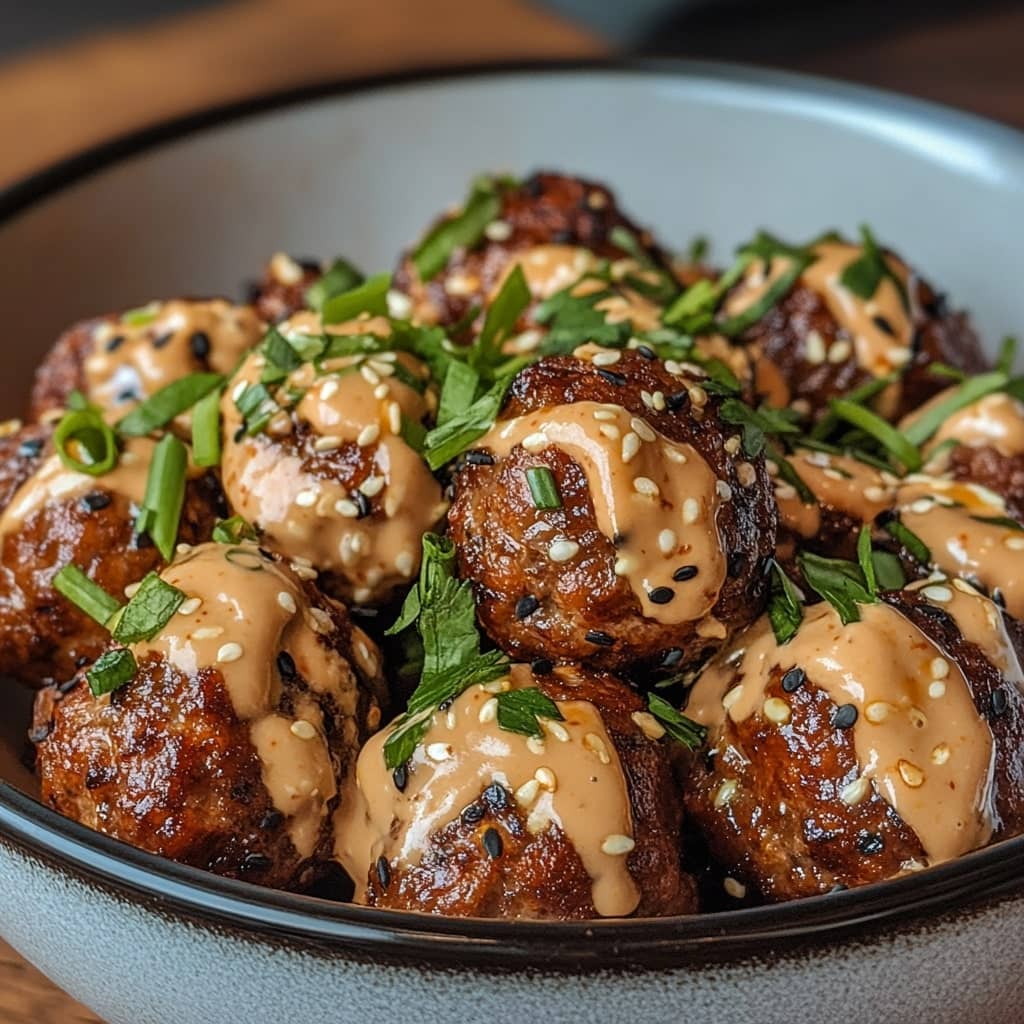 Korean BBQ Meatballs with Spicy Mayo Dip