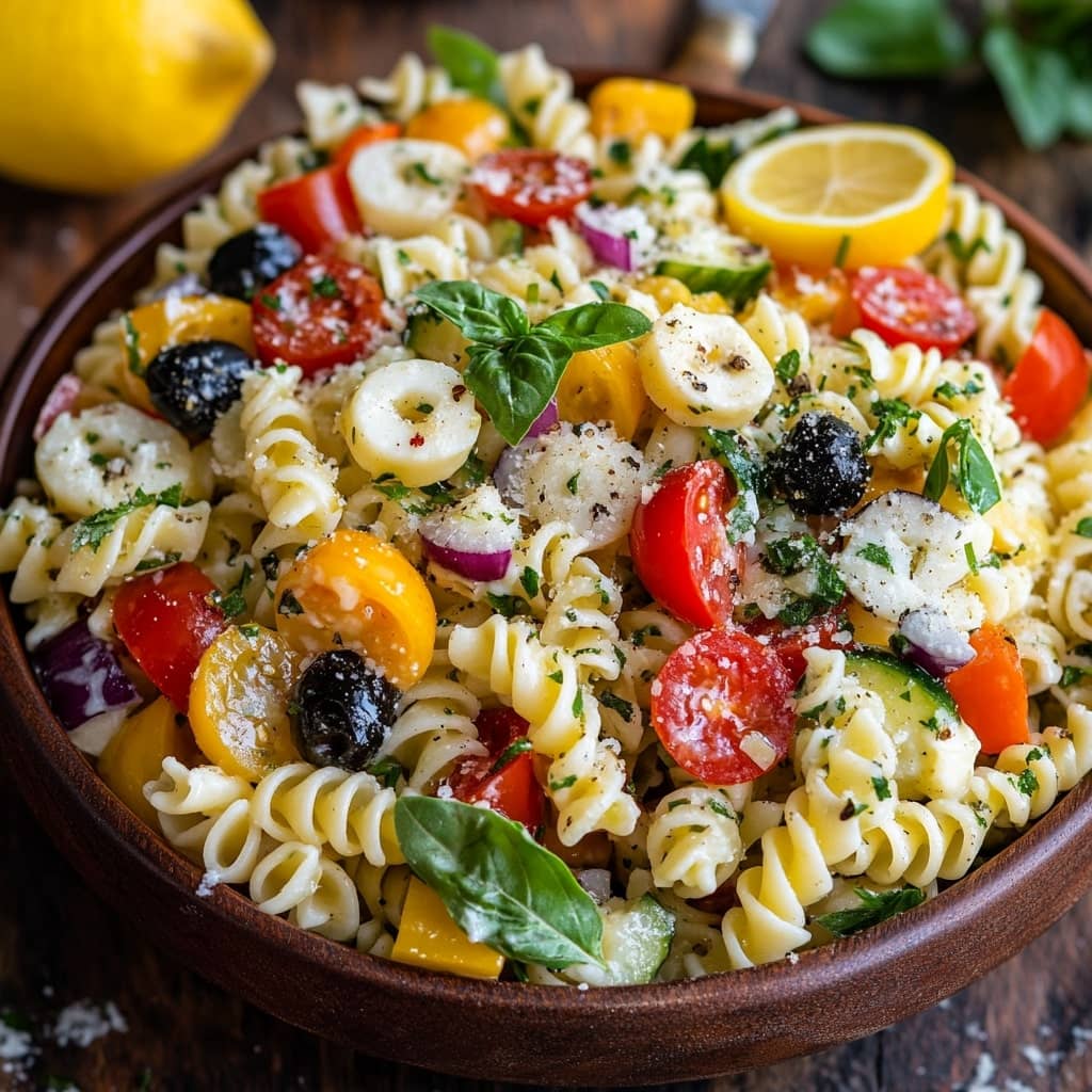 Lemon Herb Mediterranean Pasta Salad