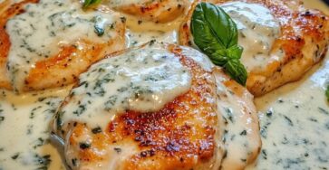 Mozzarella Chicken in Basil Cream Sauce