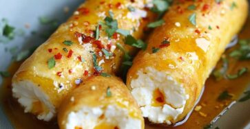 Oven Fried Feta Rolls with Chili Honey