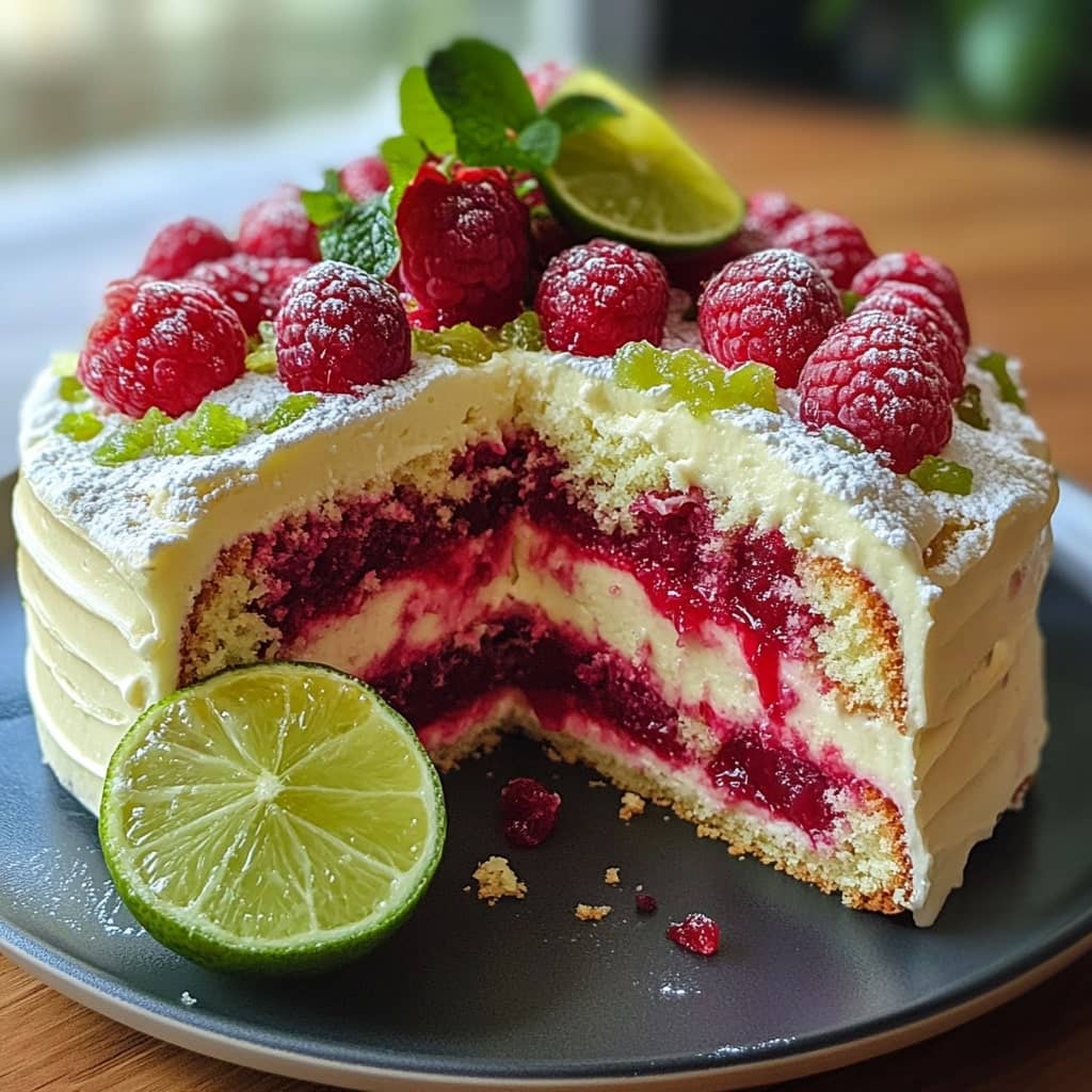 Raspberry Glazed Key Lime Cake