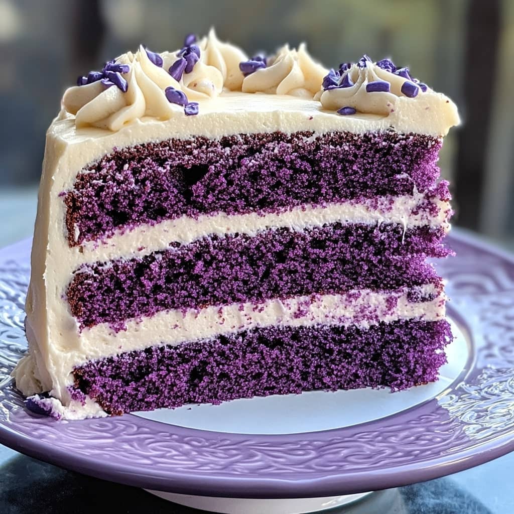 Royal Purple Velvet Cake with Creamy Vanilla Frosting