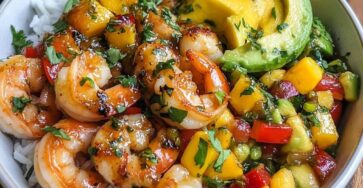Shrimp and Avocado Bowls with Mango Salsa & Lime-Chili Sauce