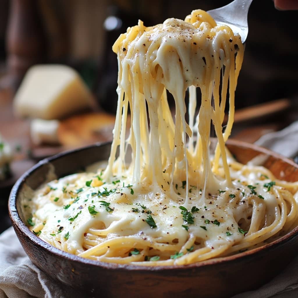 cheesy garlic parmesan spaghetti with cream cheese