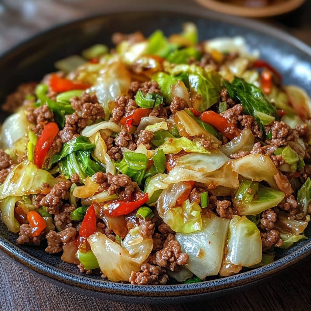 Chinese Ground Beef and Cabbage Stir-Fry