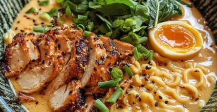 Fiery Chicken Ramen with Creamy Garlic Sauce