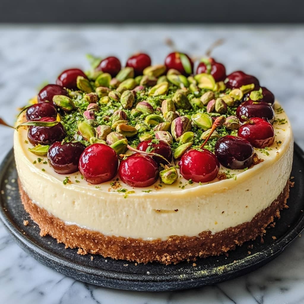 Luscious Lemon-Lime Cherry Pistachio Cheesecake