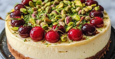 Luscious Lemon-Lime Cherry Pistachio Cheesecake