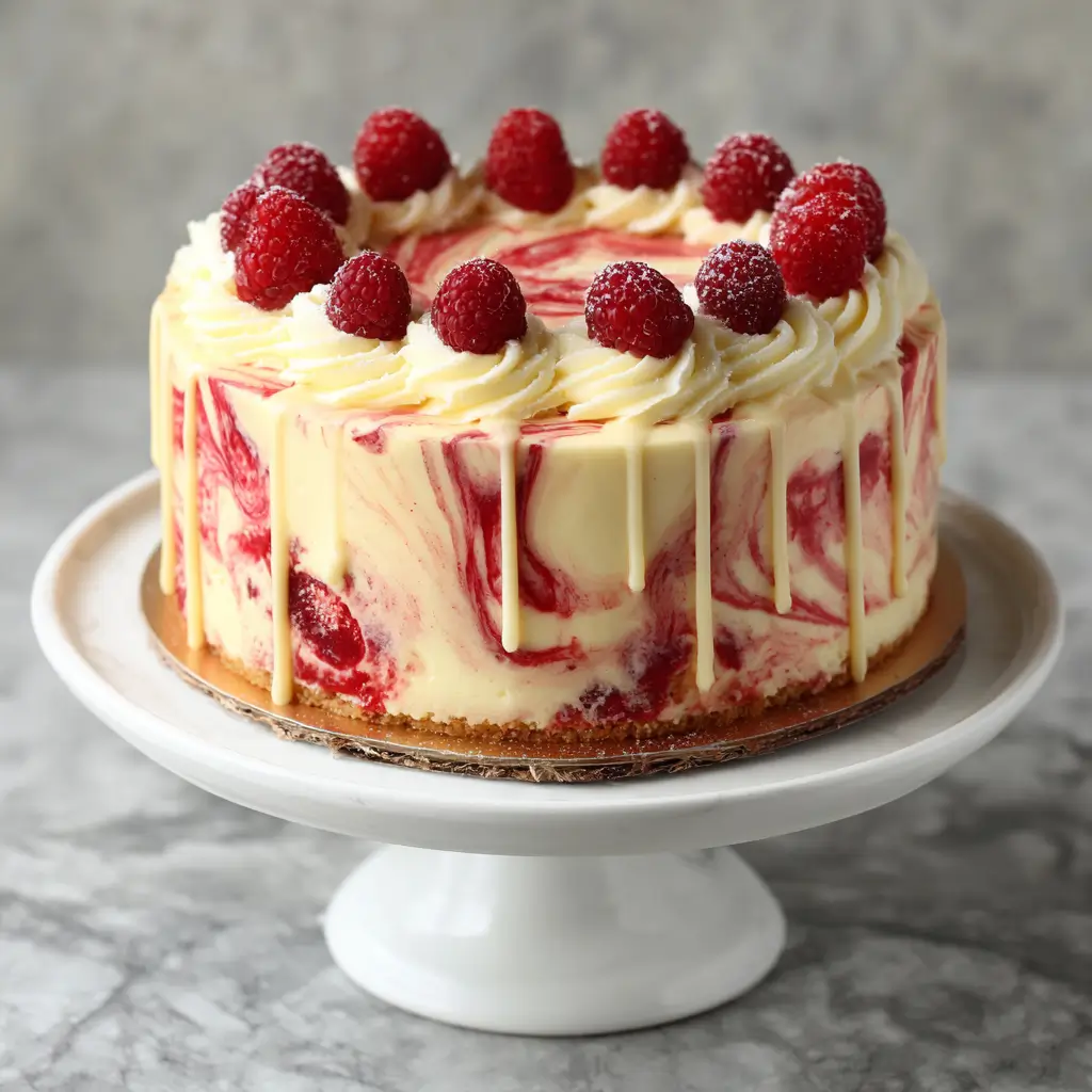 Raspberry Swirl Cheesecake Cake