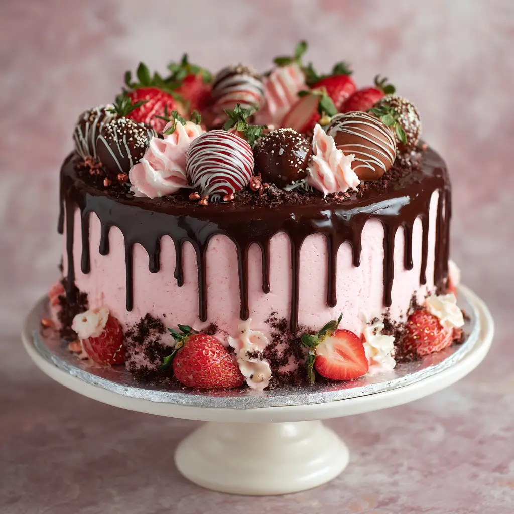 Strawberry Chocolate Drip Cake