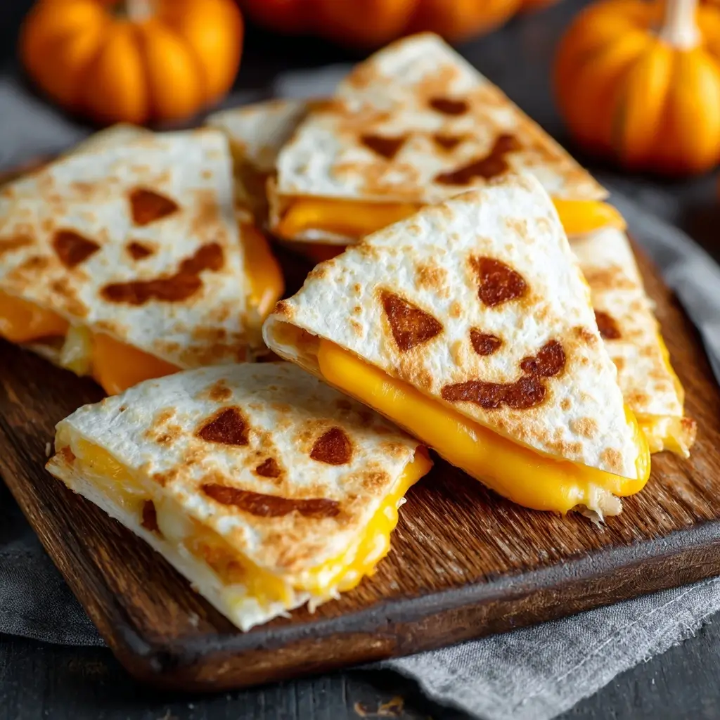 Easy Jack-o-lantern Cheese Quesadillas