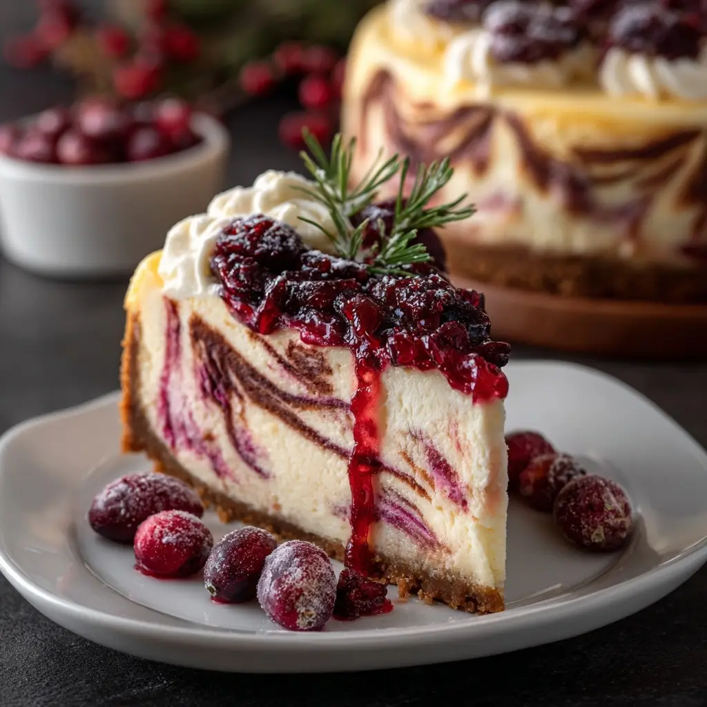 Holiday Cheesecake with Cranberry Swirl