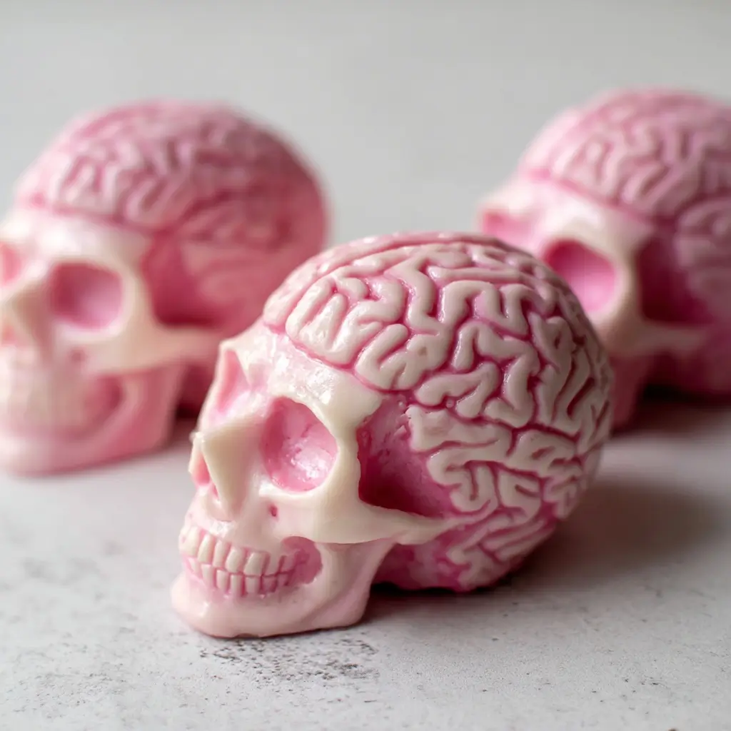 Pink Brain Mousse in White Chocolate Skulls