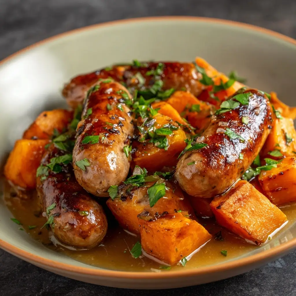 Sausage and Sweet Potatoes with Honey Garlic Sauce