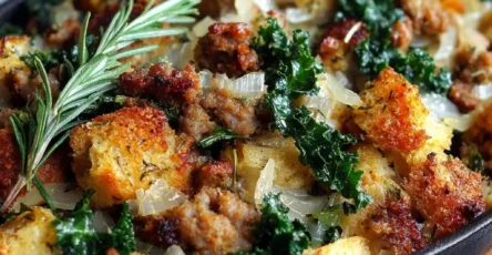 Sourdough Stuffing with Sausage, Onion & Kale