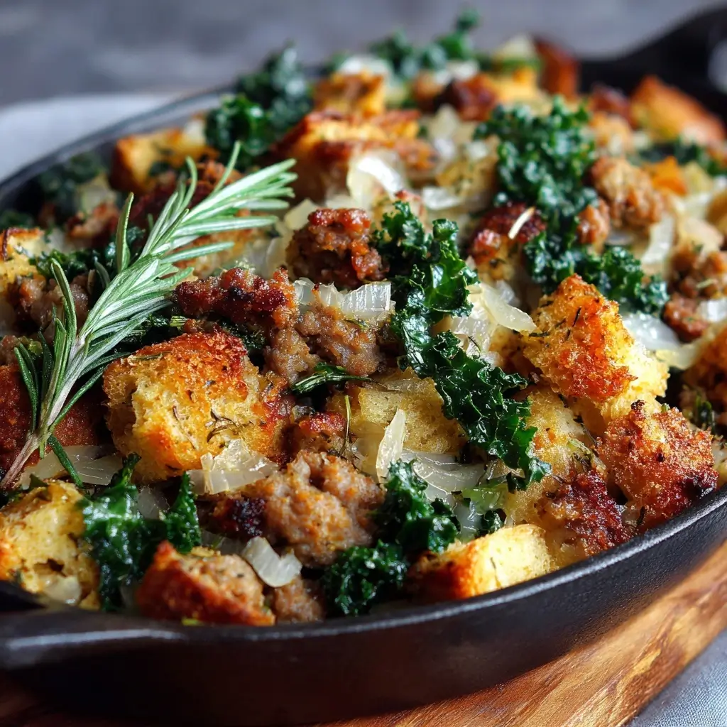 Sourdough Stuffing with Sausage, Onion & Kale