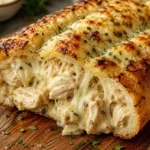 Chicken Alfredo stuffed garlic bread