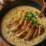 Chicken ramen with creamy garlic sauce