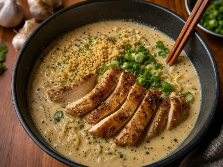 Chicken ramen with creamy garlic sauce
