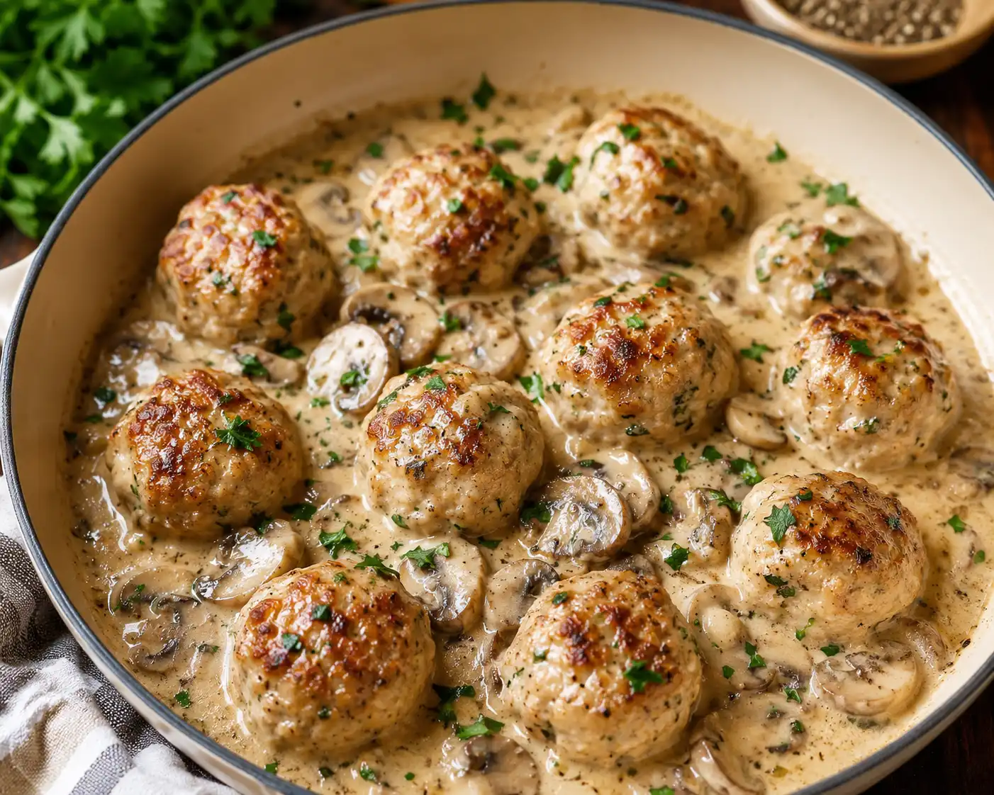 Creamy Mushroom Chicken Meatballs Recipe